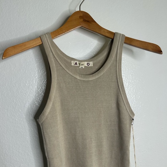 NWT AMO 100% Cotton Ribbed Scoop Neck Tan Tank Top - Picture 9 of 10
